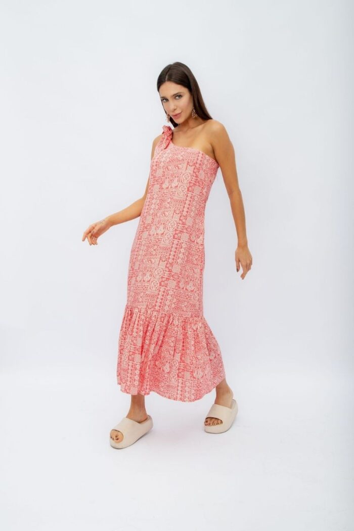 Vestido Um Ombro Dalila contém modelagem ampla, um ombro só com amarração e babado no barrado. O zíper invisível na lateral garante um ajuste perfeito!